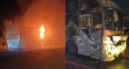 স্লিপার বাসে ‘পোড়া গন্ধ’ পেয়েও থামাননি চালক, আগুনে প্রাণ গেল ৯ জনের